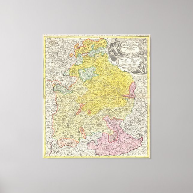 Lienzo Mapa de época de Baviera Alemania (1728) (Anverso)