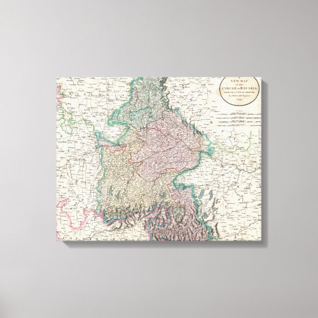 Lienzo Mapa de época de Baviera Alemania (1799) (Anverso)