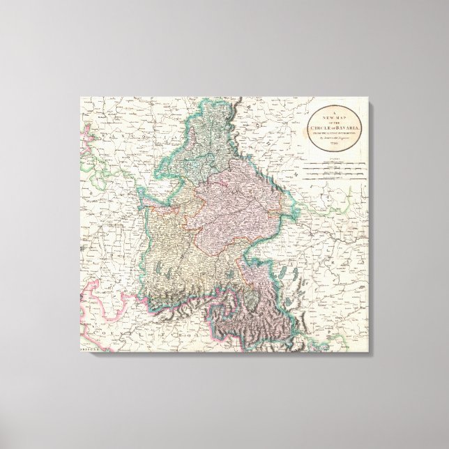 Lienzo Mapa de época de Baviera Alemania (1799) (Anverso)