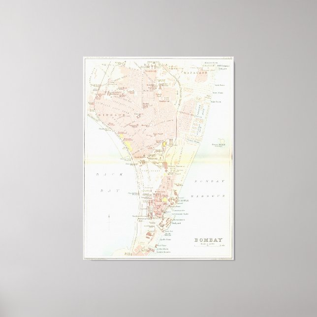 Lienzo Mapa de época de Bombay India (1893) (Anverso)