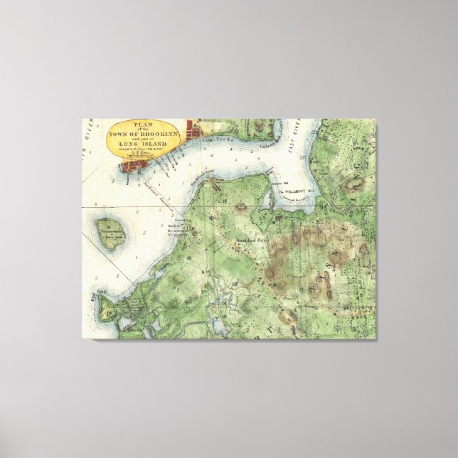 Lienzo Mapa de época de Brooklyn Nueva York (1867) (Anverso)
