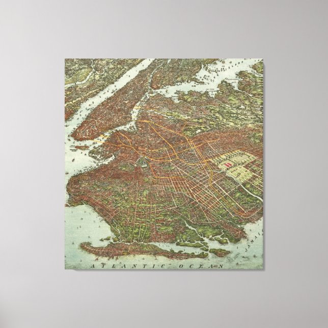 Lienzo Mapa de época de Brooklyn NY (1908) (Anverso)