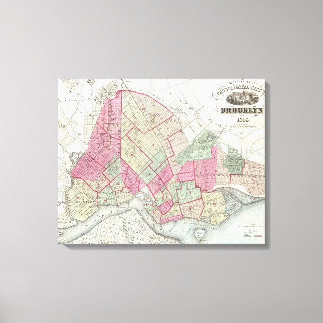 Lienzo Mapa de época de Brookyln (1868) (Anverso)