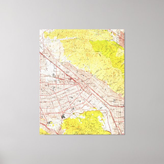 Lienzo Mapa de época de Burbank California (1953) (Anverso)