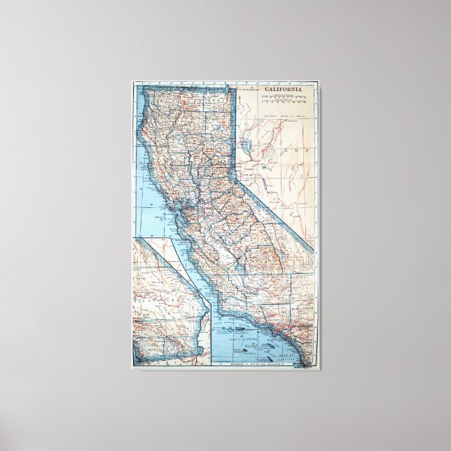 Lienzo Mapa de época de California (1921) (Anverso)