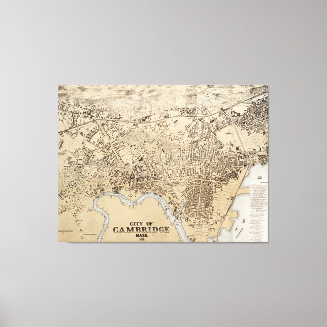 Lienzo Mapa de época de Cambridge Massachusetts (1877) (Anverso)