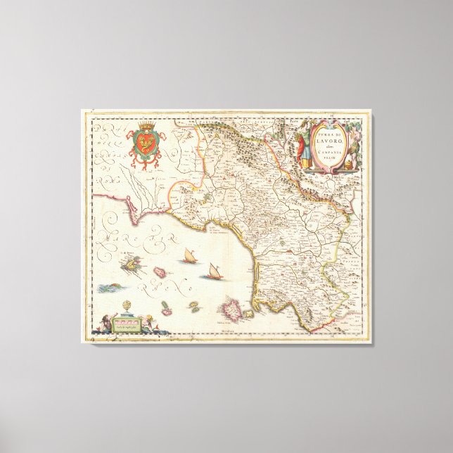 Lienzo Mapa de época de Campania Italia (1662) (Anverso)
