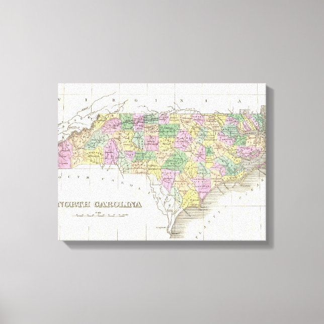 Lienzo Mapa de época de Carolina del Norte (1827) (Anverso)