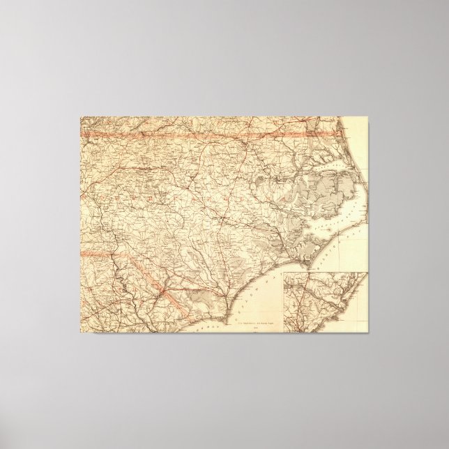 Lienzo Mapa de época de Carolina del Norte (1865) (Anverso)