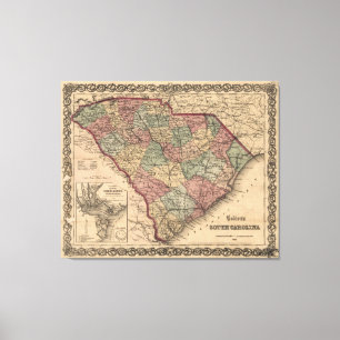 Lienzo Mapa de época de Carolina del Sur (1865)