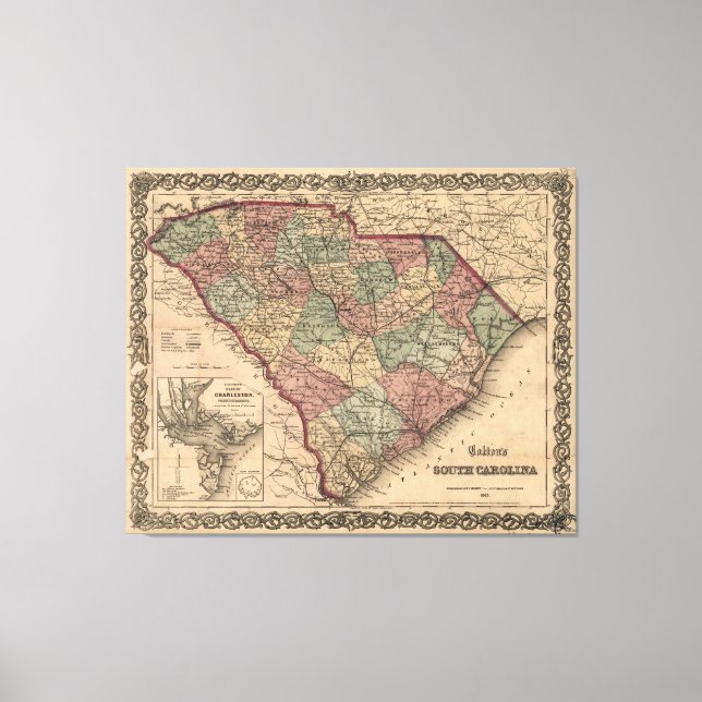Lienzo Mapa de época de Carolina del Sur (1865) (Anverso)