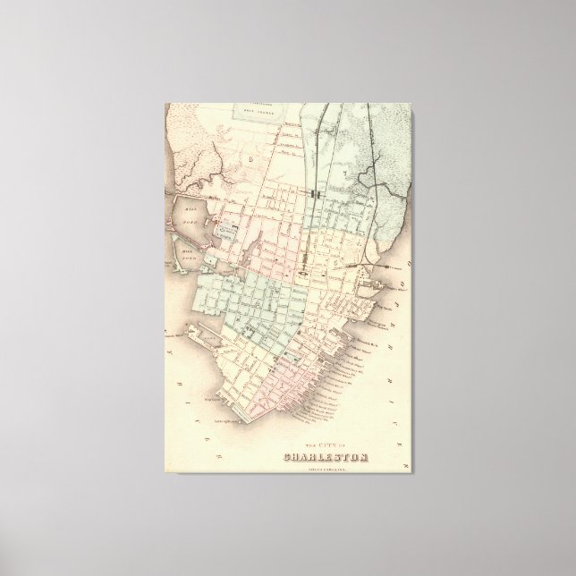 Lienzo Mapa de época de Charleston Carolina del Sur (1855 (Anverso)