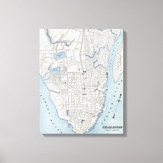 Lienzo Mapa de época de Charleston Carolina del Sur (1898 (Anverso)