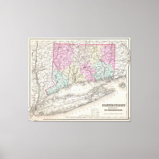 Lienzo Mapa de época de Connecticut (1857) (Anverso)