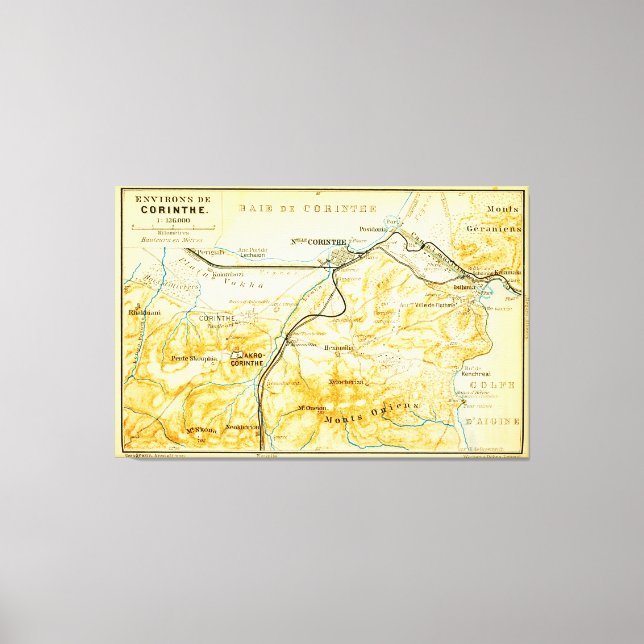 Lienzo Mapa de época de Corinto Grecia (1894) (Anverso)