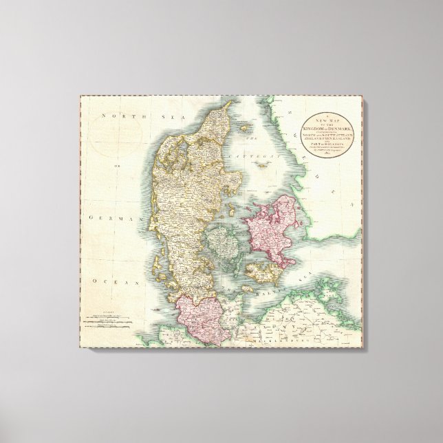 Lienzo Mapa de época de Dinamarca (1801) (Anverso)