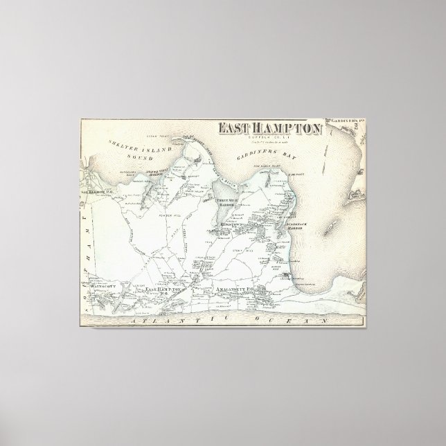 Lienzo Mapa de época de East Hampton Nueva York (1873) (Anverso)