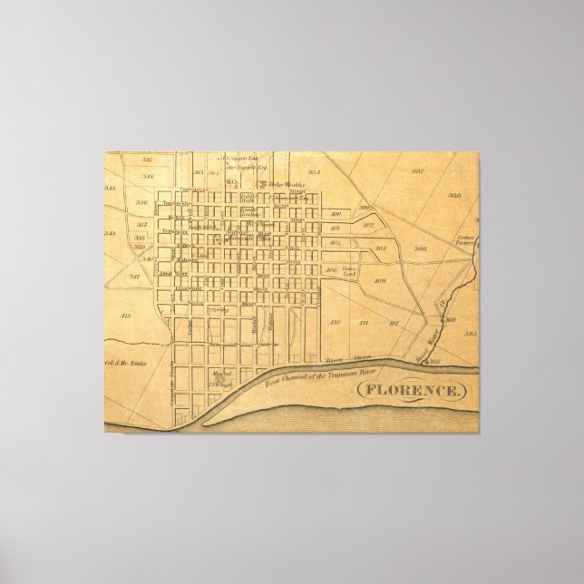 Lienzo Mapa de época de Florencia Alabama (1840) (Anverso)