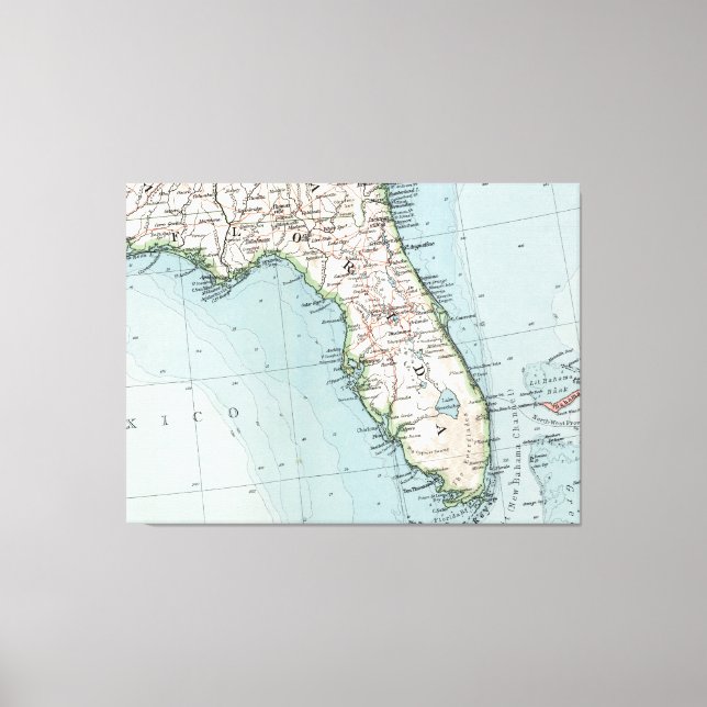 Lienzo Mapa de época de Florida (1900) (Anverso)