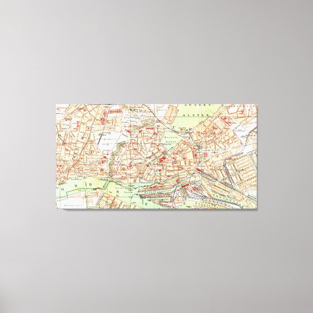 Lienzo Mapa de época de Hamburgo Alemania (1890) (Anverso)