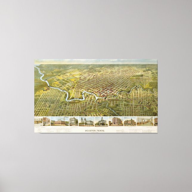 Lienzo Mapa de época de Houston Texas (1891) (Anverso)