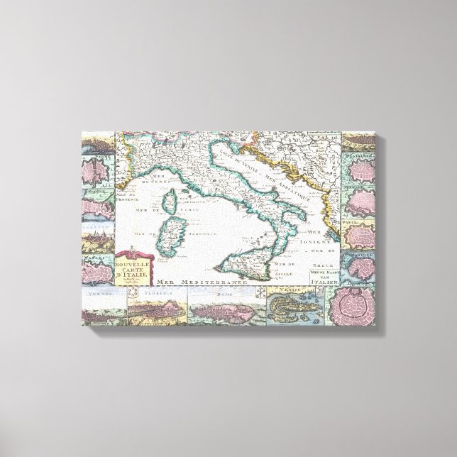 Lienzo Mapa de época de Italia (1706) (Anverso)