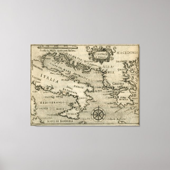 Lienzo Mapa de época de Italia y Grecia (1587) (Anverso)