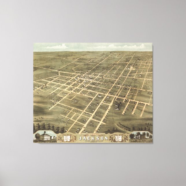 Lienzo Mapa de época de Jackson Tennessee (1870) (Anverso)