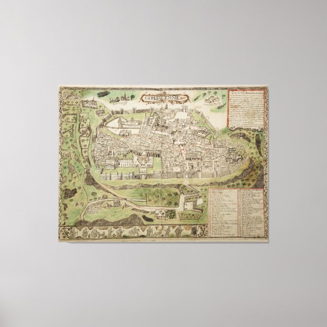 Lienzo Mapa de época de Jerusalén Israel (siglo XVI) (Anverso)