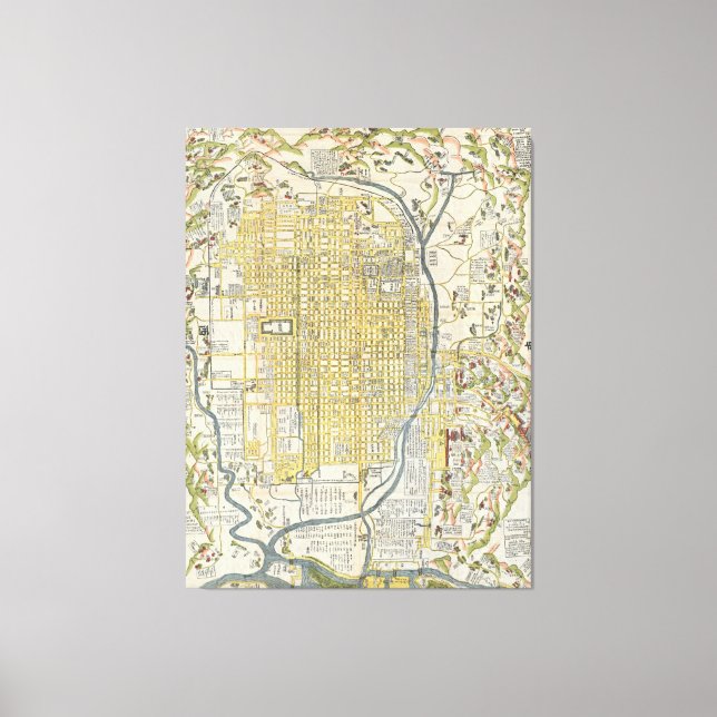 Lienzo Mapa de época de Kioto Japón (1696) (Anverso)