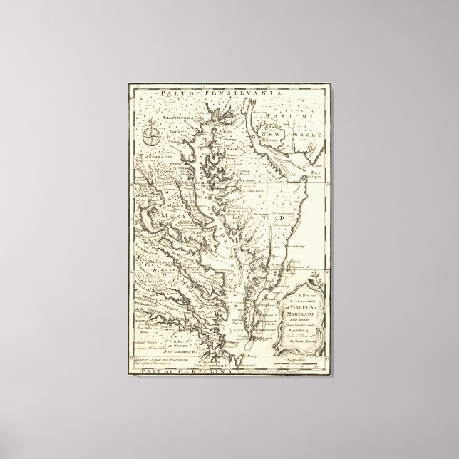 Lienzo Mapa de época de la bahía de Chesapeake (1752) (Anverso)