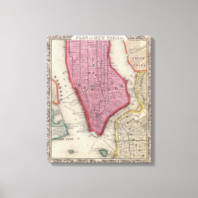Lienzo Mapa de época de la ciudad de Nueva York baja (186 (Anverso)