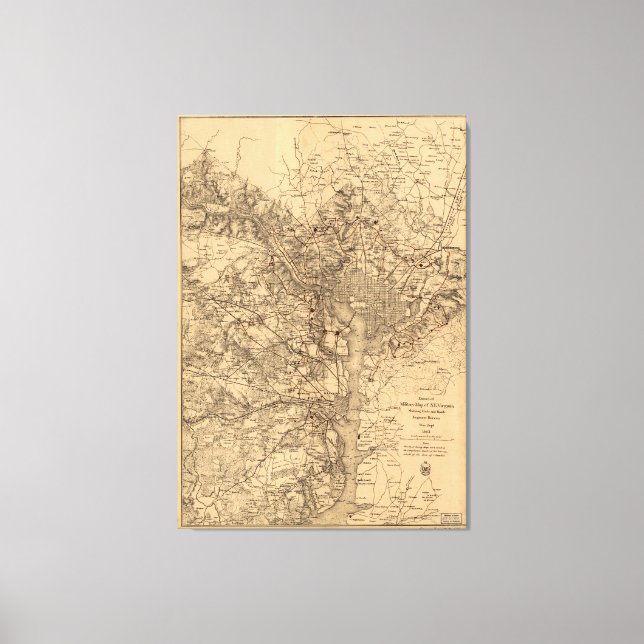 Lienzo Mapa de época de la zona de Washington DC (1865) (Anverso)