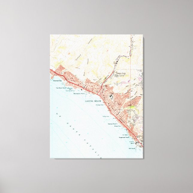 Lienzo Mapa de época de Laguna Beach California (1965) (Anverso)