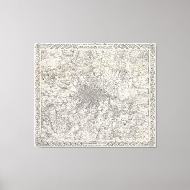 Lienzo Mapa de época de Londres Inglaterra (1855) (Anverso)