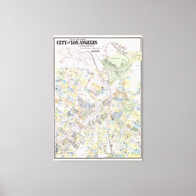 Lienzo Mapa de época de Los Ángeles CA (1884) (Anverso)