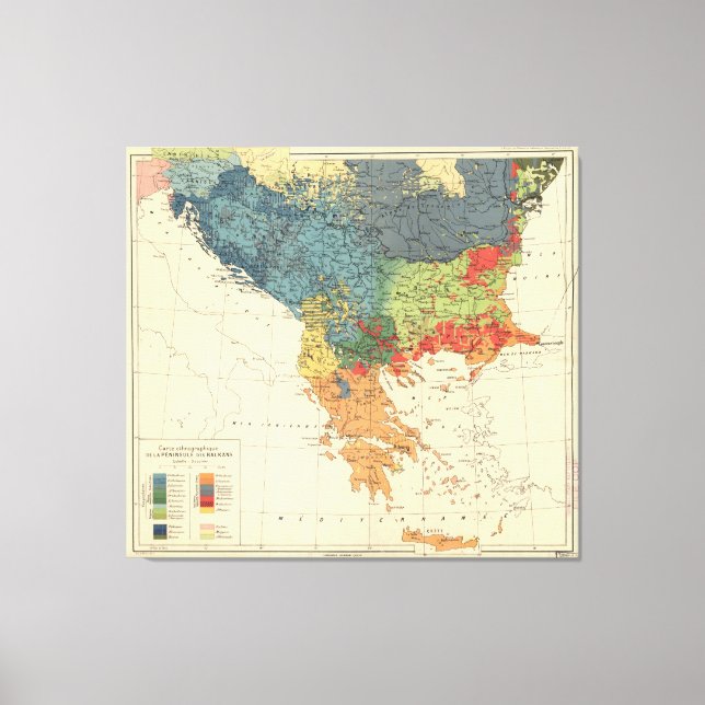 Lienzo Mapa de época de los Balcanes (1918) (Anverso)