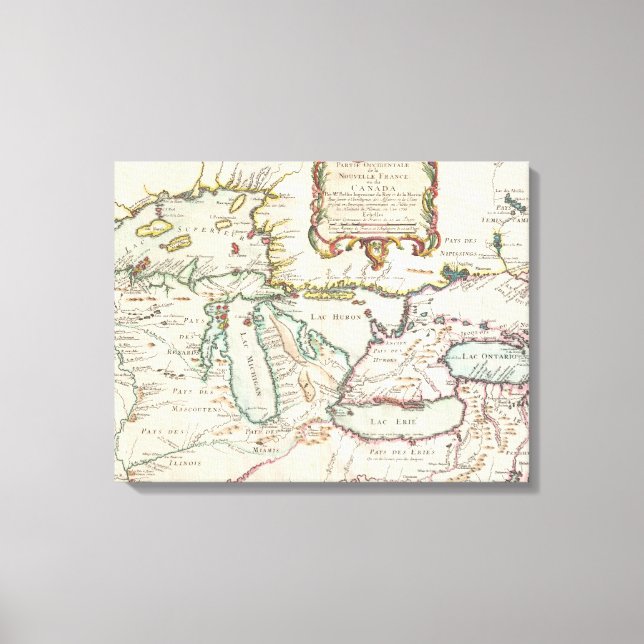 Lienzo Mapa de época de los Grandes Lagos (1755) (Anverso)