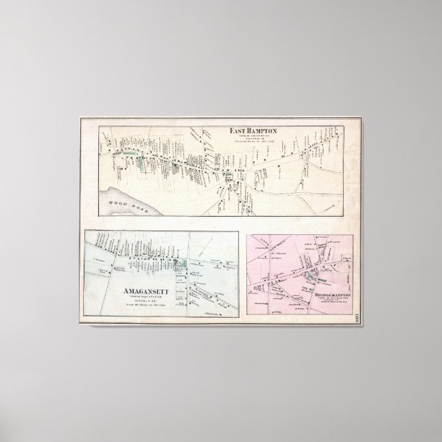 Lienzo Mapa de época de los Hamptons (1873) (Anverso)