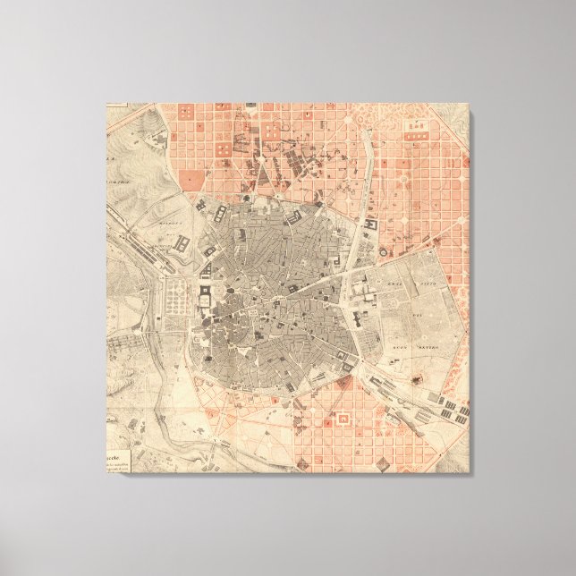 Lienzo Mapa de época de Madrid España (1861) (Anverso)