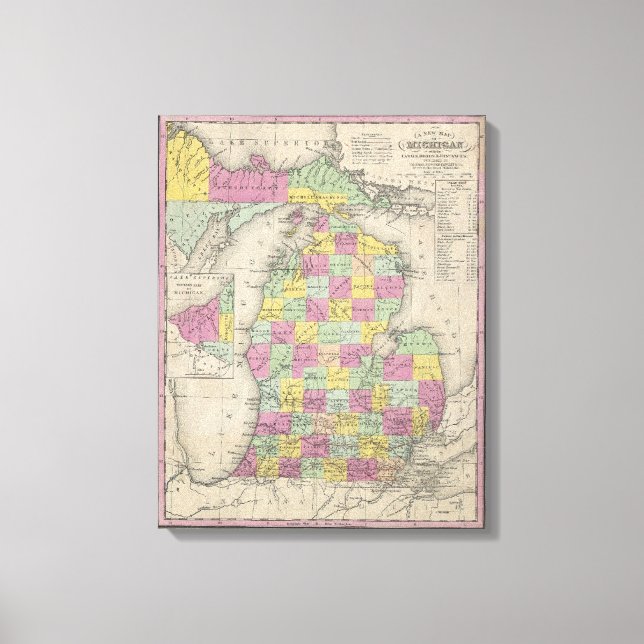 Lienzo Mapa de época de Michigan (1853) (Anverso)