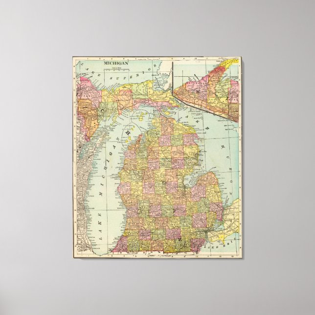 Lienzo Mapa de época de Michigan (1909) (Anverso)