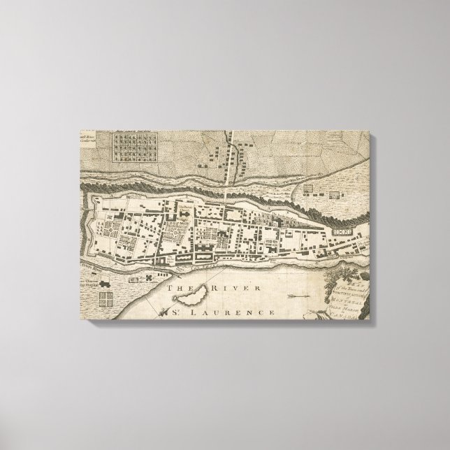 Lienzo Mapa de época de Montreal (1758) (Anverso)