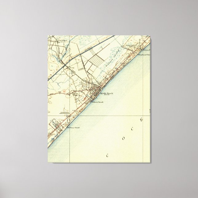 Lienzo Mapa de época de Myrtle Beach South Carolina (1940 (Anverso)
