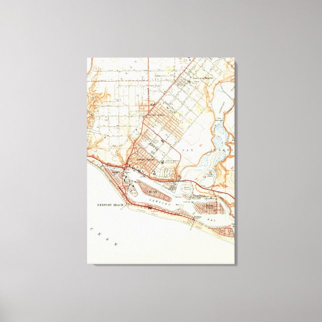 Lienzo Mapa de época de Newport Beach California (1951) (Anverso)
