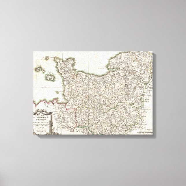 Lienzo Mapa de época de Normandía (1771) (Anverso)
