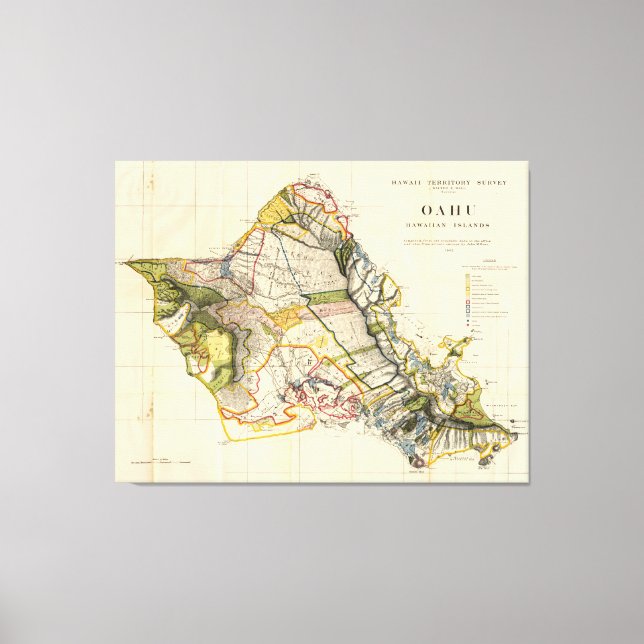 Lienzo Mapa de época de Oahu Hawaii (1906) (Anverso)
