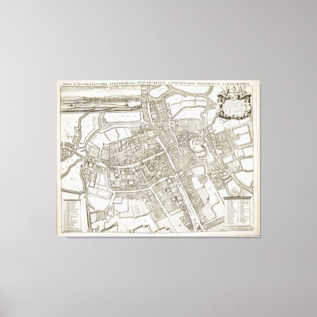 Lienzo Mapa de época de Oxford Inglaterra (1675) (Anverso)