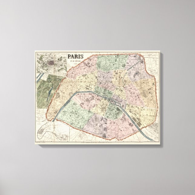 Lienzo Mapa de época de París Francia de 1878 (Anverso)