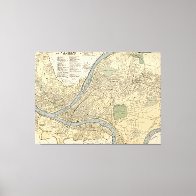 Lienzo Mapa de época de Pittsburgh PA (1891) (Anverso)